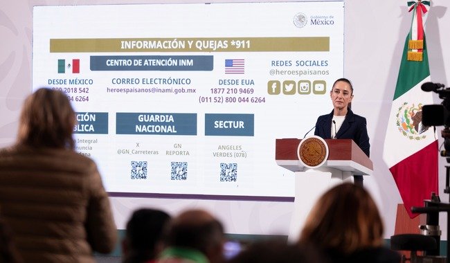Presidenta de México presenta operativo Bienvenidas Heroínas Y Héroes Paisanos; a través del *911 se otorga información y se reciben quejas